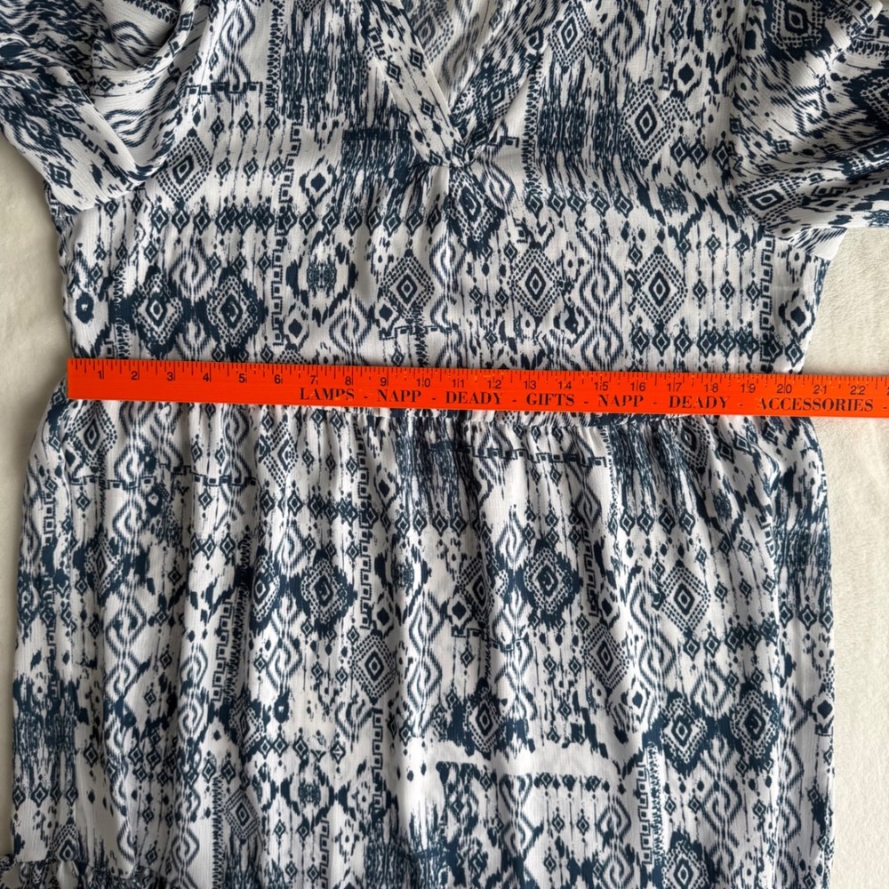 Indigo Soul Women's Midi Summer Dress Large Aztec Blue White Artsy Boho Coastal - Picture 12 of 13